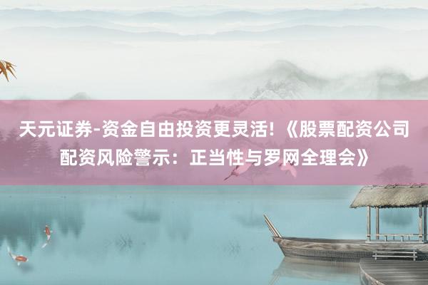 天元证券-资金自由投资更灵活! 《股票配资公司配资风险警示：正当性与罗网全理会》